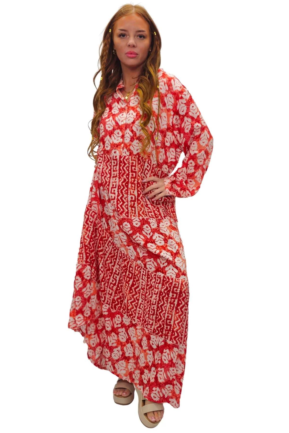 Tie Dye Multi Geometric Print Maxi Summer Style Dress