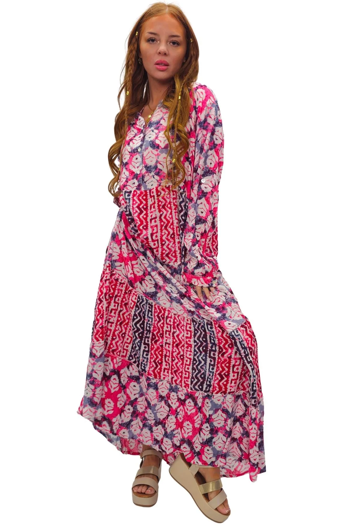 Tie Dye Multi Geometric Print Maxi Summer Style Dress
