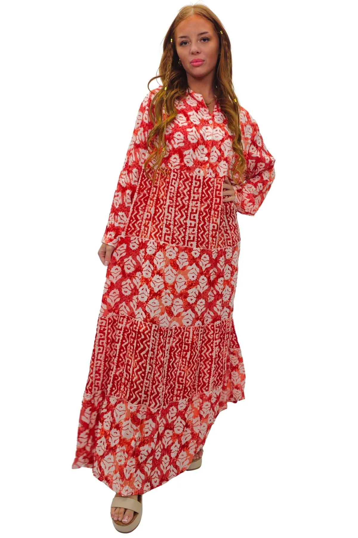 Tie Dye Multi Geometric Print Maxi Summer Style Dress