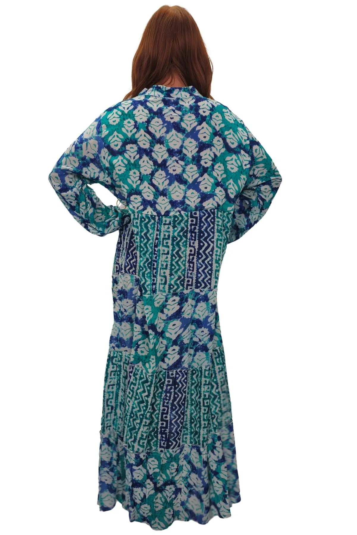 Tie Dye Multi Geometric Print Maxi Summer Style Dress