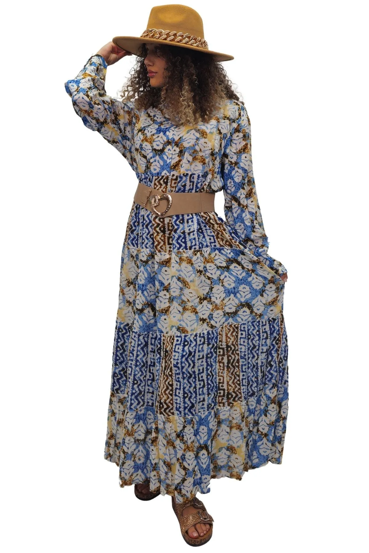 Tie Dye Multi Geometric Print Maxi Summer Style Dress