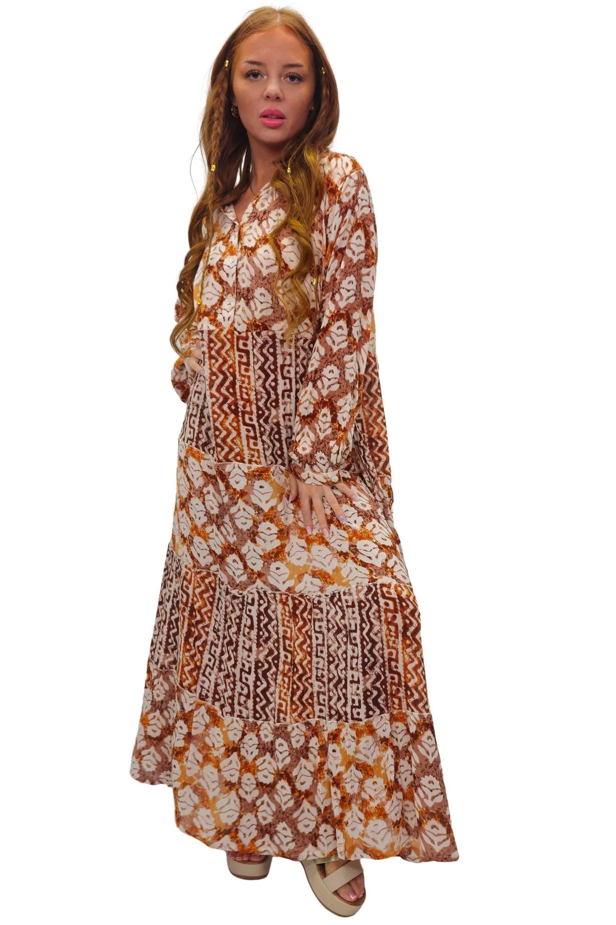 Tie Dye Multi Geometric Print Maxi Summer Style Dress