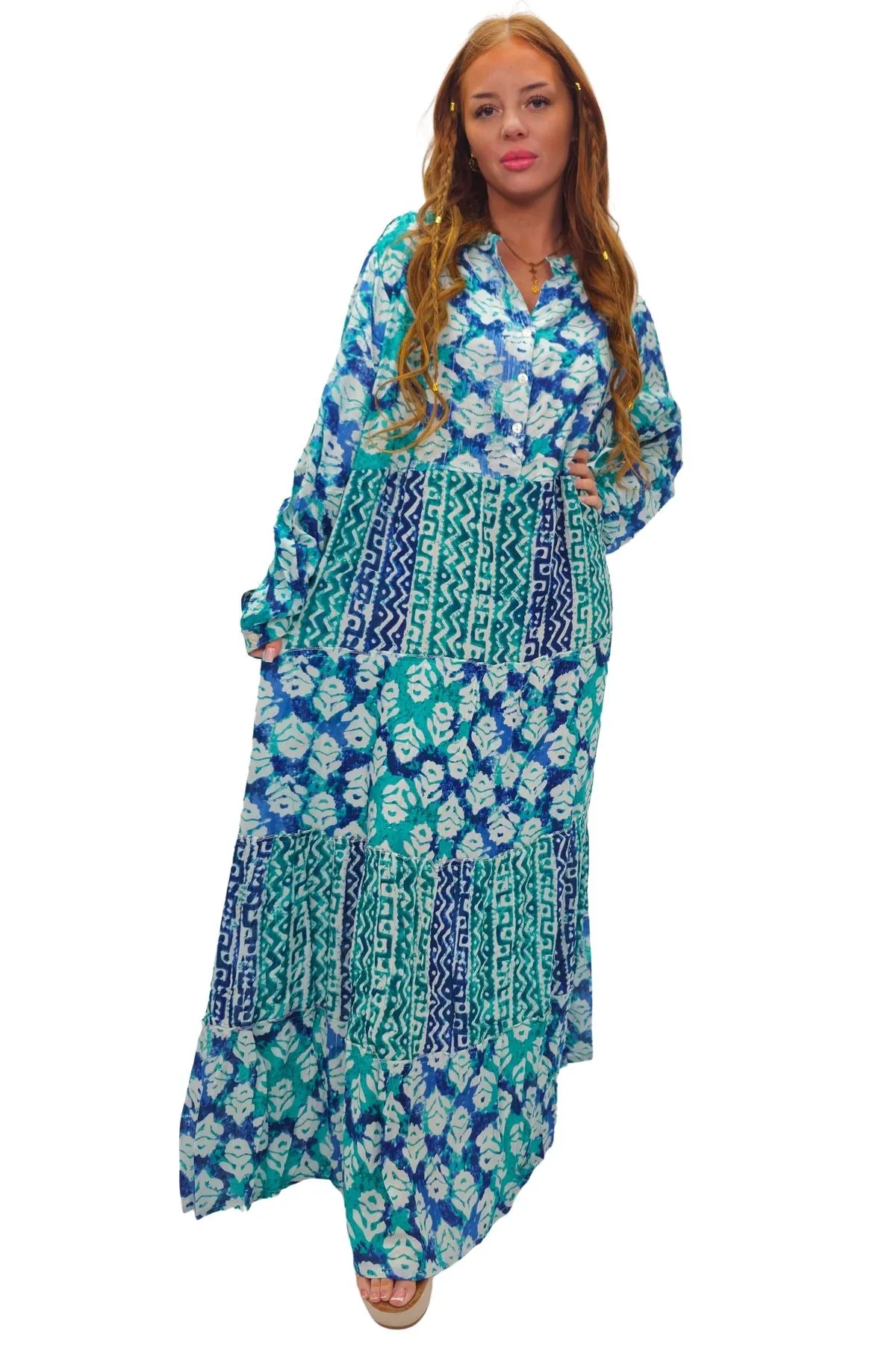 Tie Dye Multi Geometric Print Maxi Summer Style Dress
