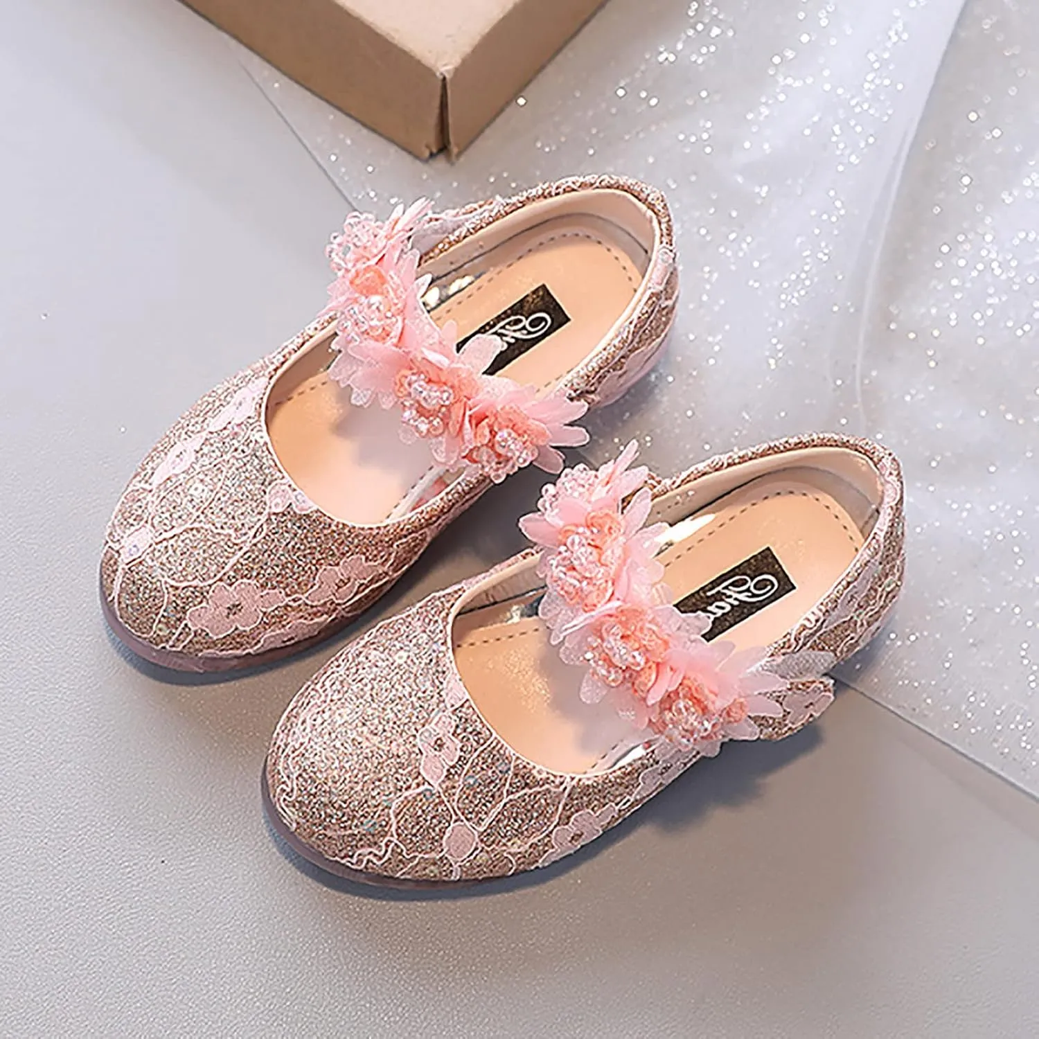 Toddler Flower Girl Dress Shoes Rhinstones Pearls Mary Jane Ballet Flats Wedding Party Toddler Dress Shoes for Girls