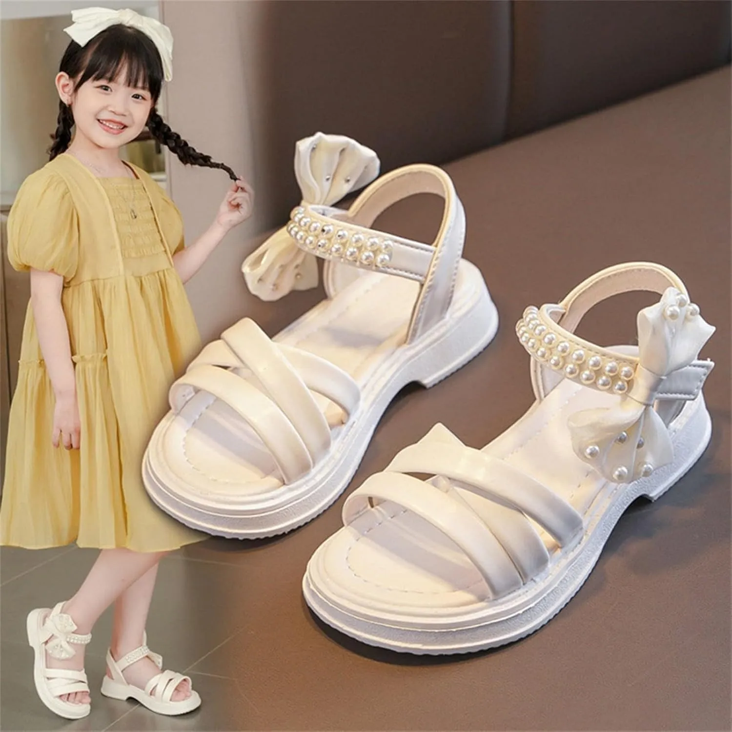 Toddler Girl Sandals Flower Girl Dress Shoes Open Toe Little Kid Summer Flat Shoes Wedding Flower Flat Sandals