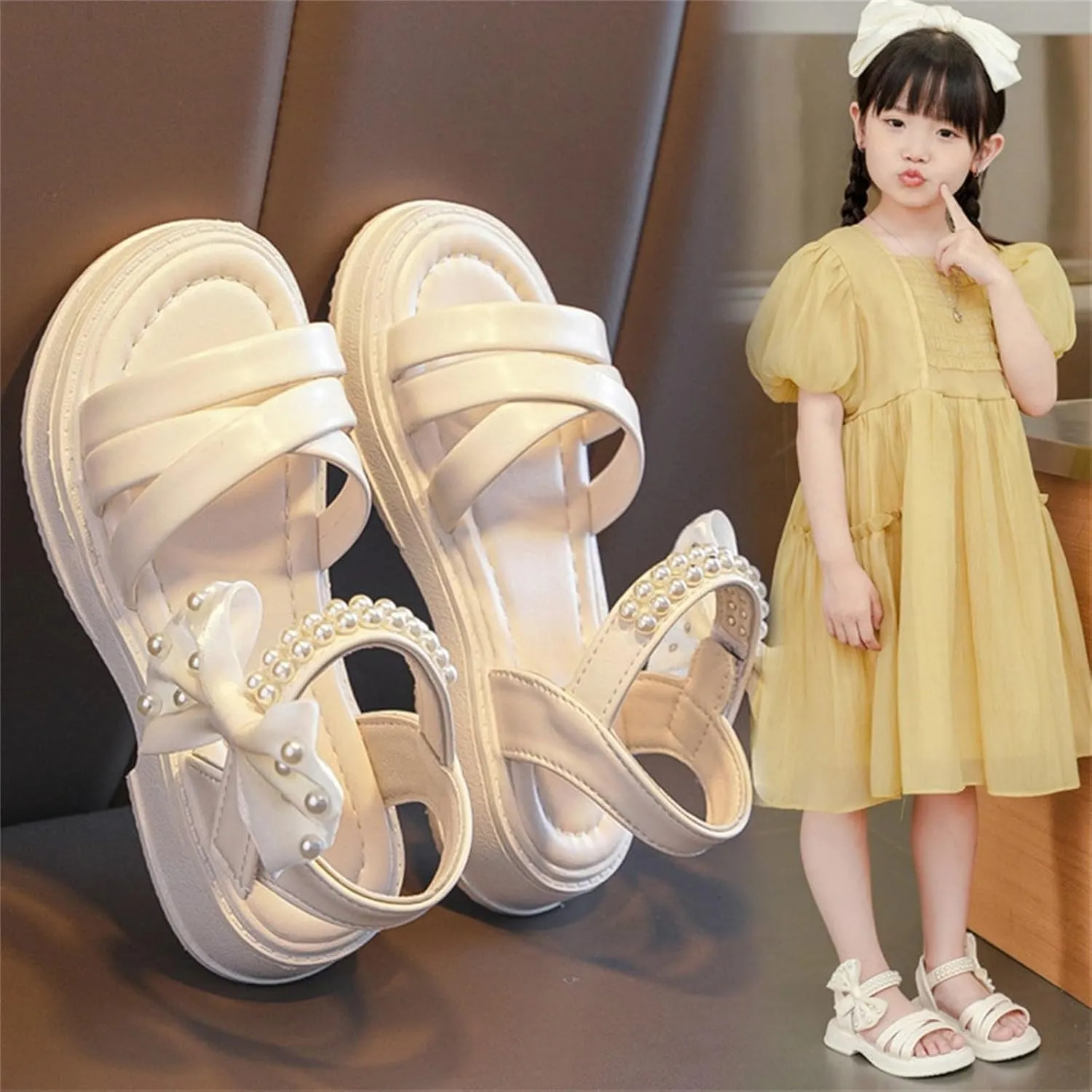 Toddler Girl Sandals Flower Girl Dress Shoes Open Toe Little Kid Summer Flat Shoes Wedding Flower Flat Sandals