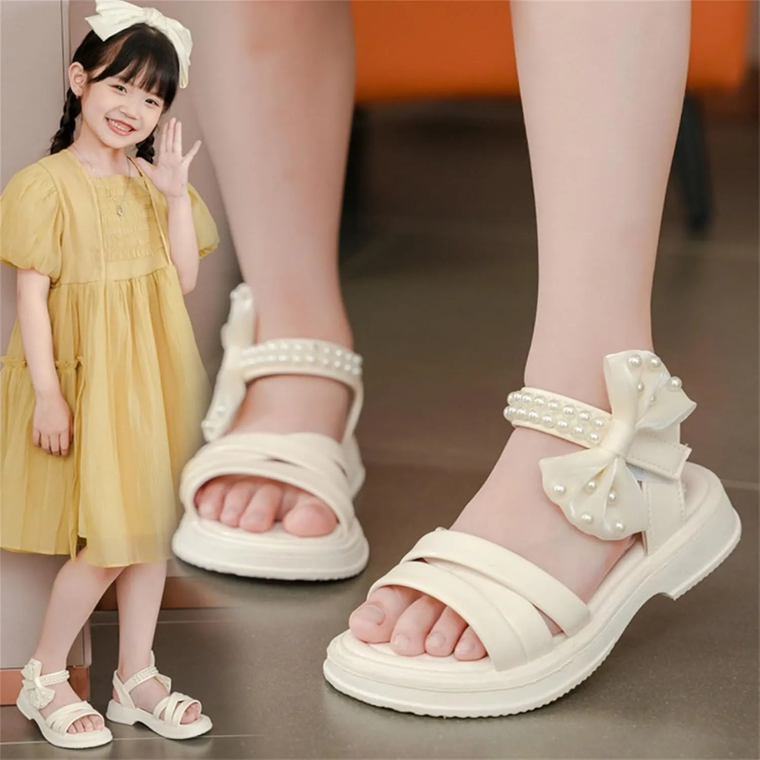 Toddler Girl Sandals Flower Girl Dress Shoes Open Toe Little Kid Summer Flat Shoes Wedding Flower Flat Sandals