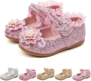 Toddler Girl Shoes Mary Jane Shoes with Bows Flower Dress Princess Play Wedding Party Dance Shoes for Outdoor School