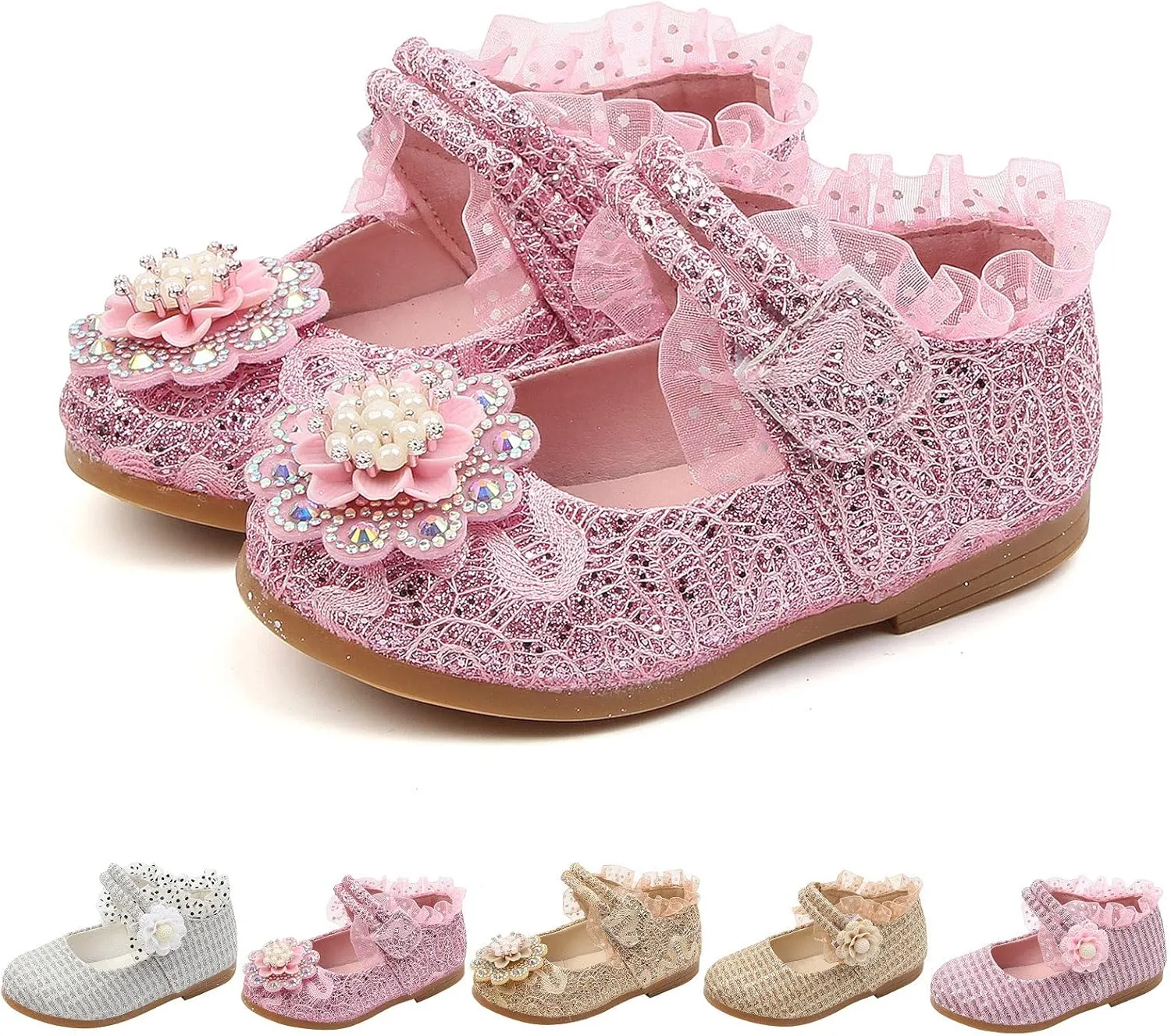 Toddler Girl Shoes Mary Jane Shoes with Bows Flower Dress Princess Play Wedding Party Dance Shoes for Outdoor School