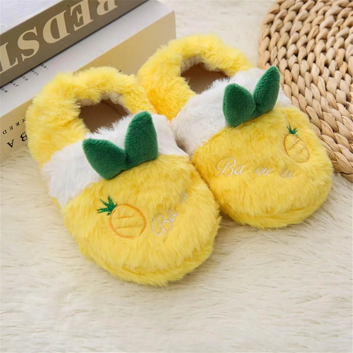 Toddler Girl Slippers House with Children's Winter Cute Peach Warm Plush Cotton Slippers Glitter Foam Star