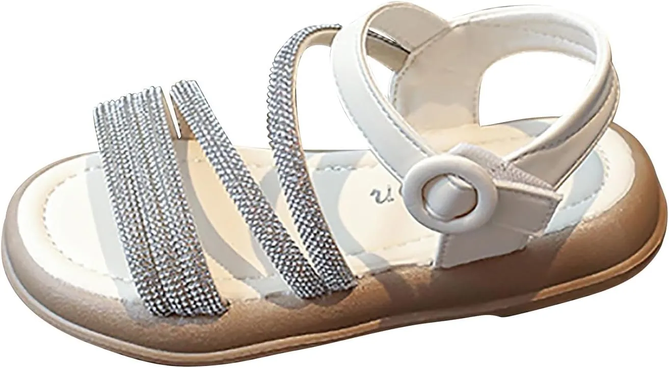 Toddler Girls Glitter Flat Sandals Girl Summer Princess Dress Shoes Non-Slip Open Toe Sandals Casual Shoes