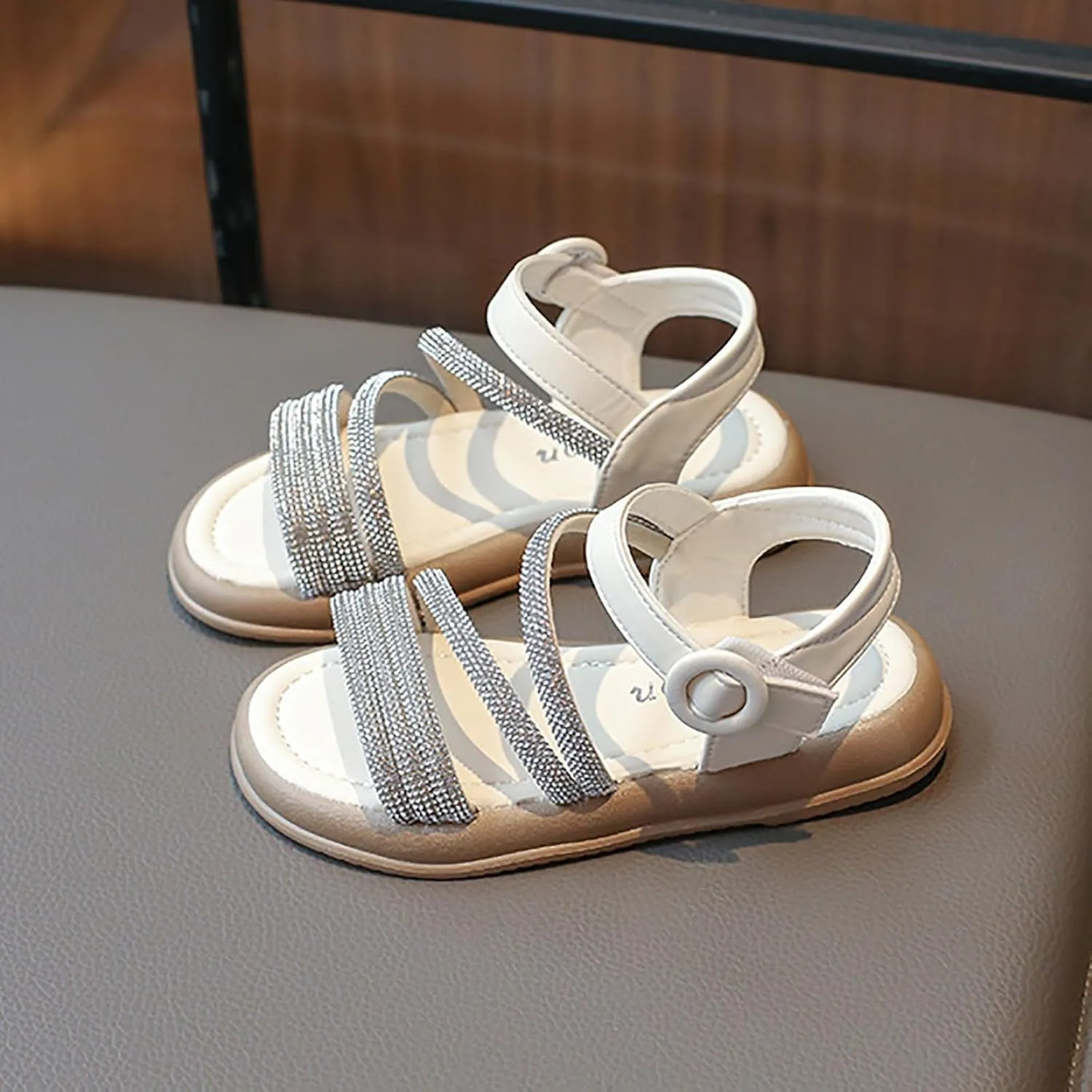 Toddler Girls Glitter Flat Sandals Girl Summer Princess Dress Shoes Non-Slip Open Toe Sandals Casual Shoes