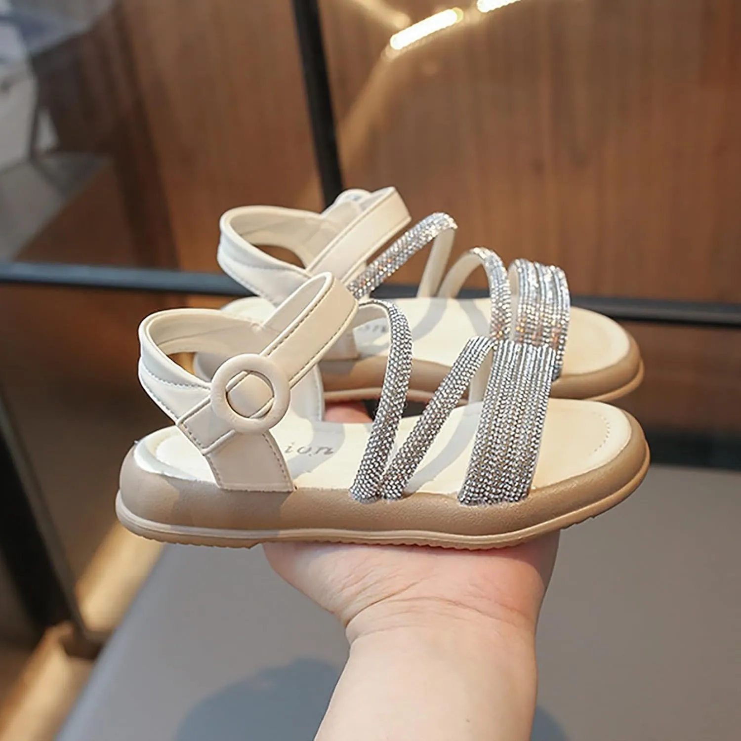 Toddler Girls Glitter Flat Sandals Girl Summer Princess Dress Shoes Non-Slip Open Toe Sandals Casual Shoes