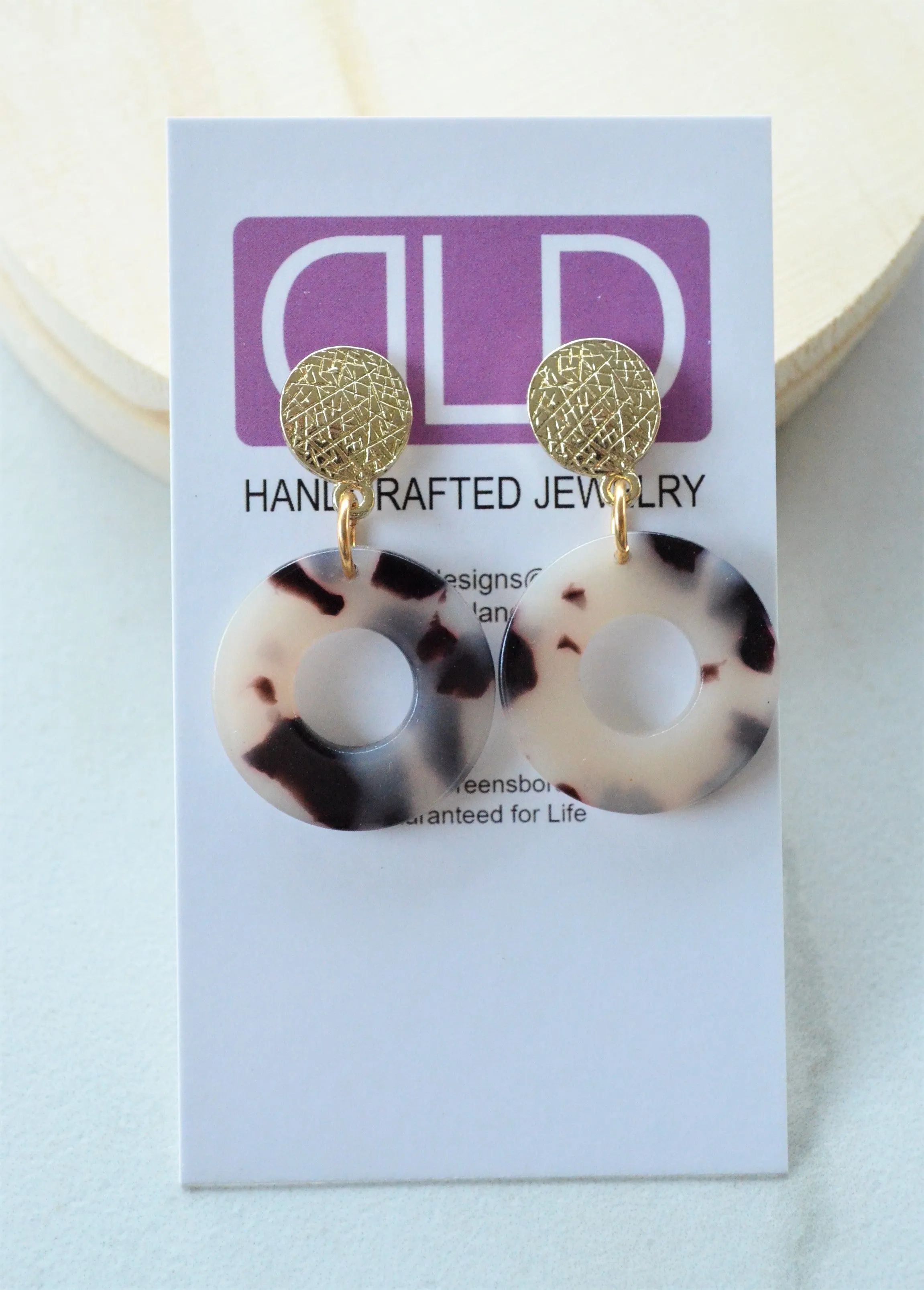 Tortoise Shell Statement Lucite Acrylic Hoop Modern Earrings - Tina