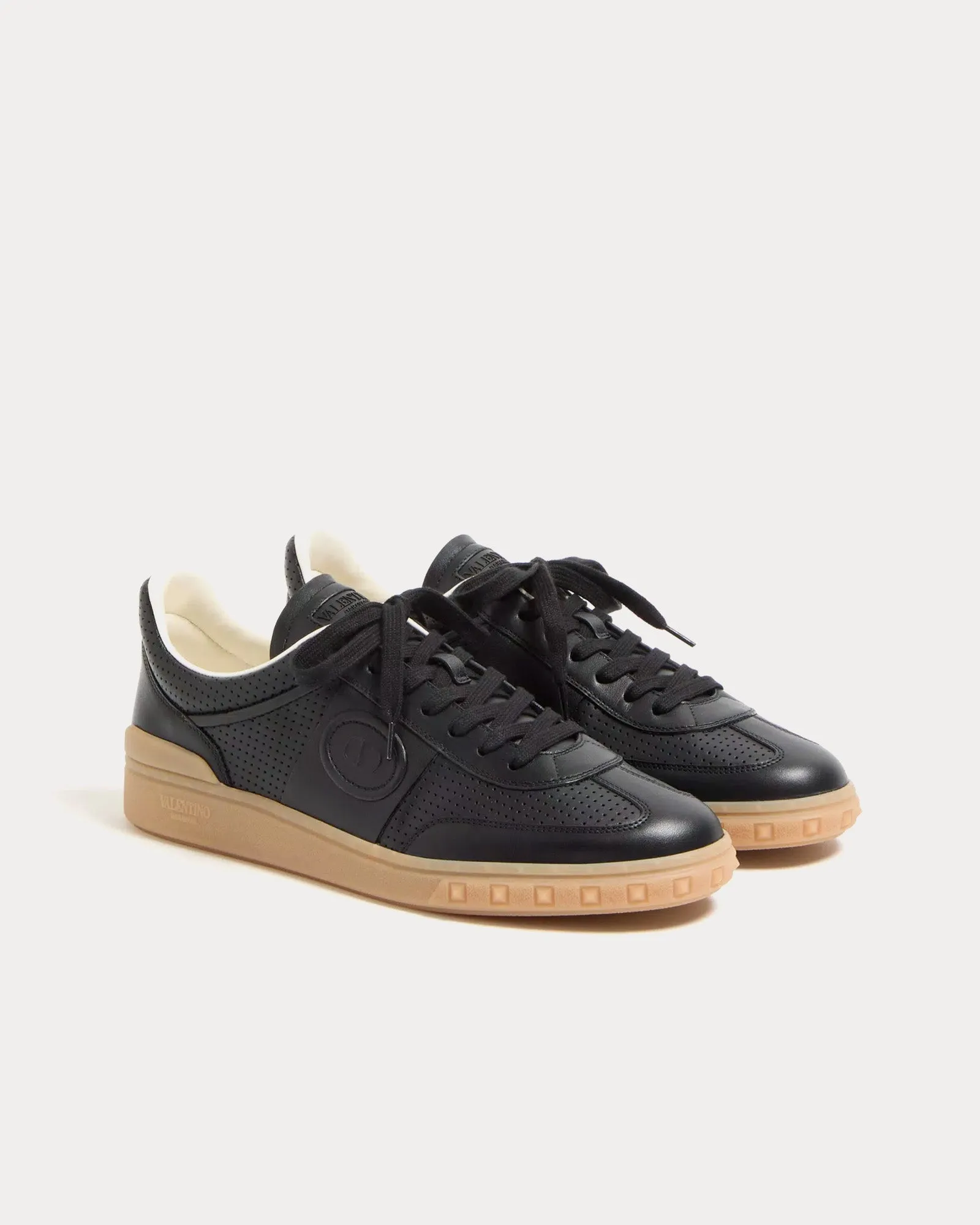 Upvillage Perforated Nappa Leather Black Low Top Sneakers