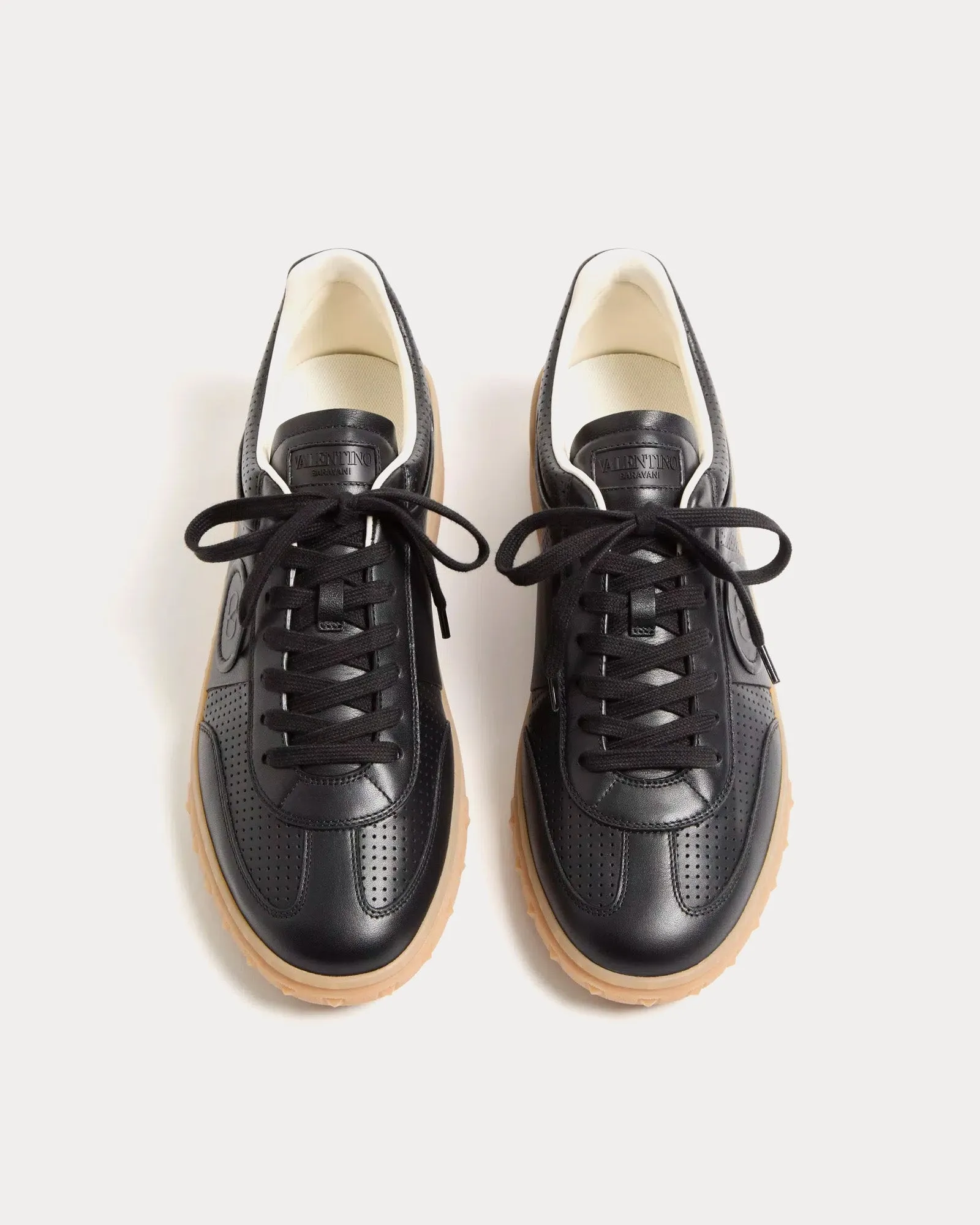 Upvillage Perforated Nappa Leather Black Low Top Sneakers