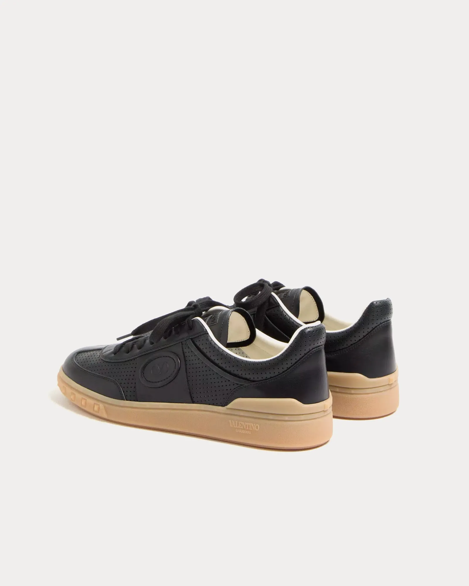 Upvillage Perforated Nappa Leather Black Low Top Sneakers
