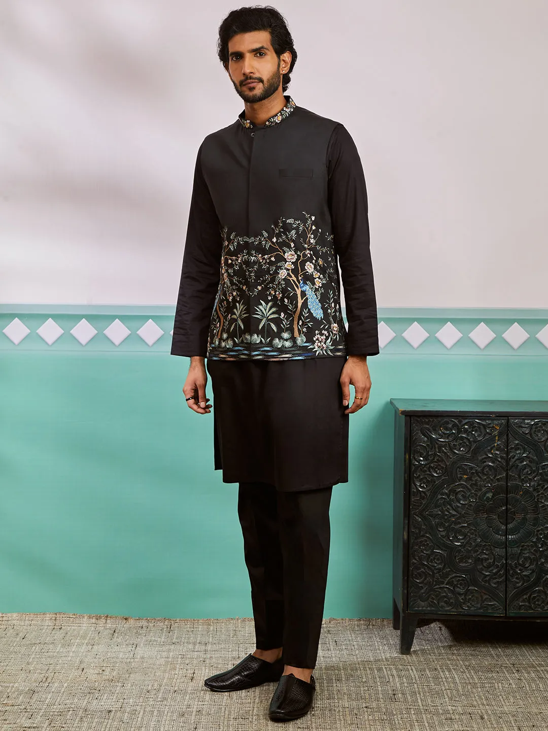 VASTRAMAY Men's - Satin Silk Nehru Jacket