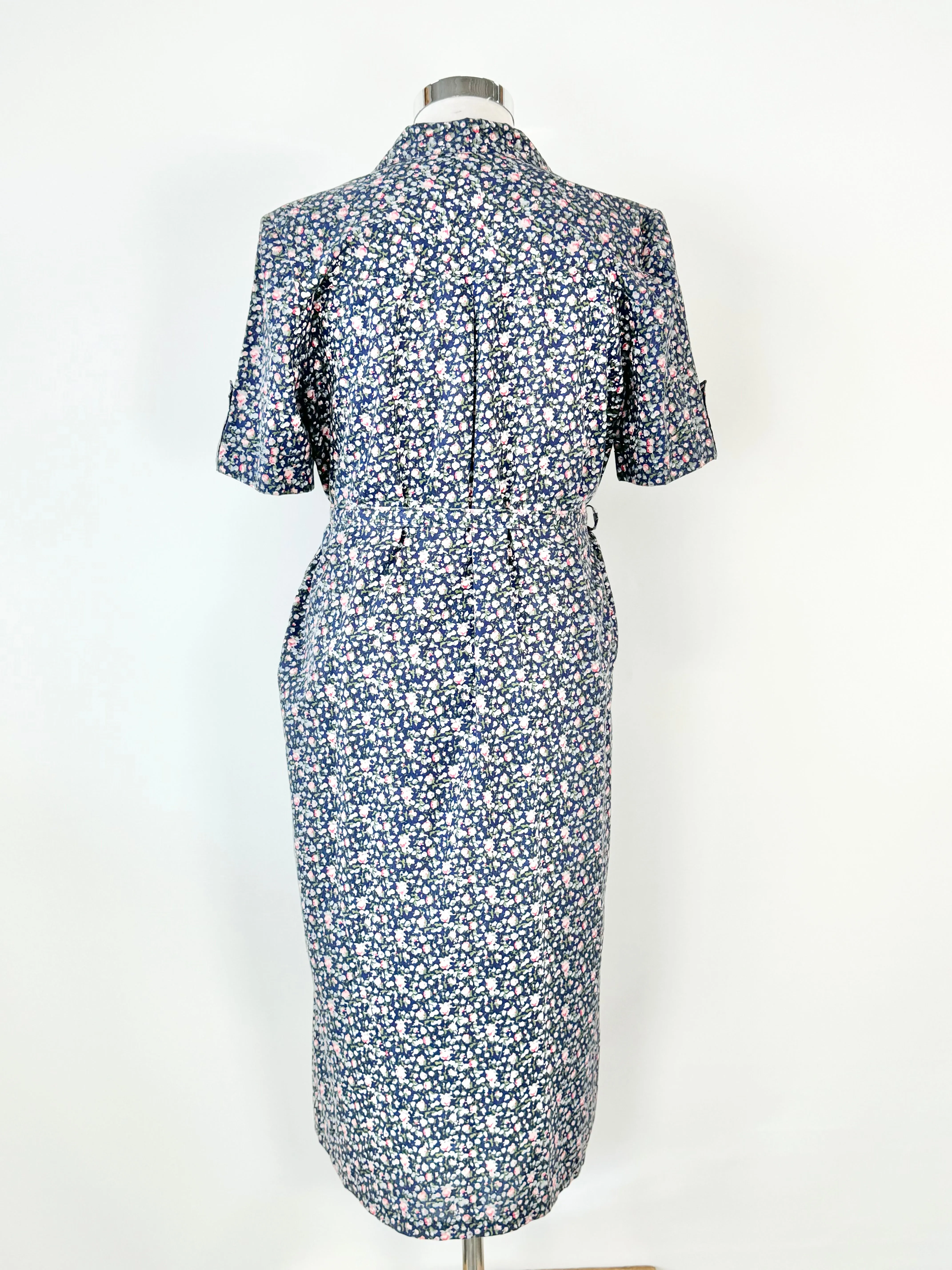 Vintage 80s Styled by David Tosol Blue Floral Dress - AU12