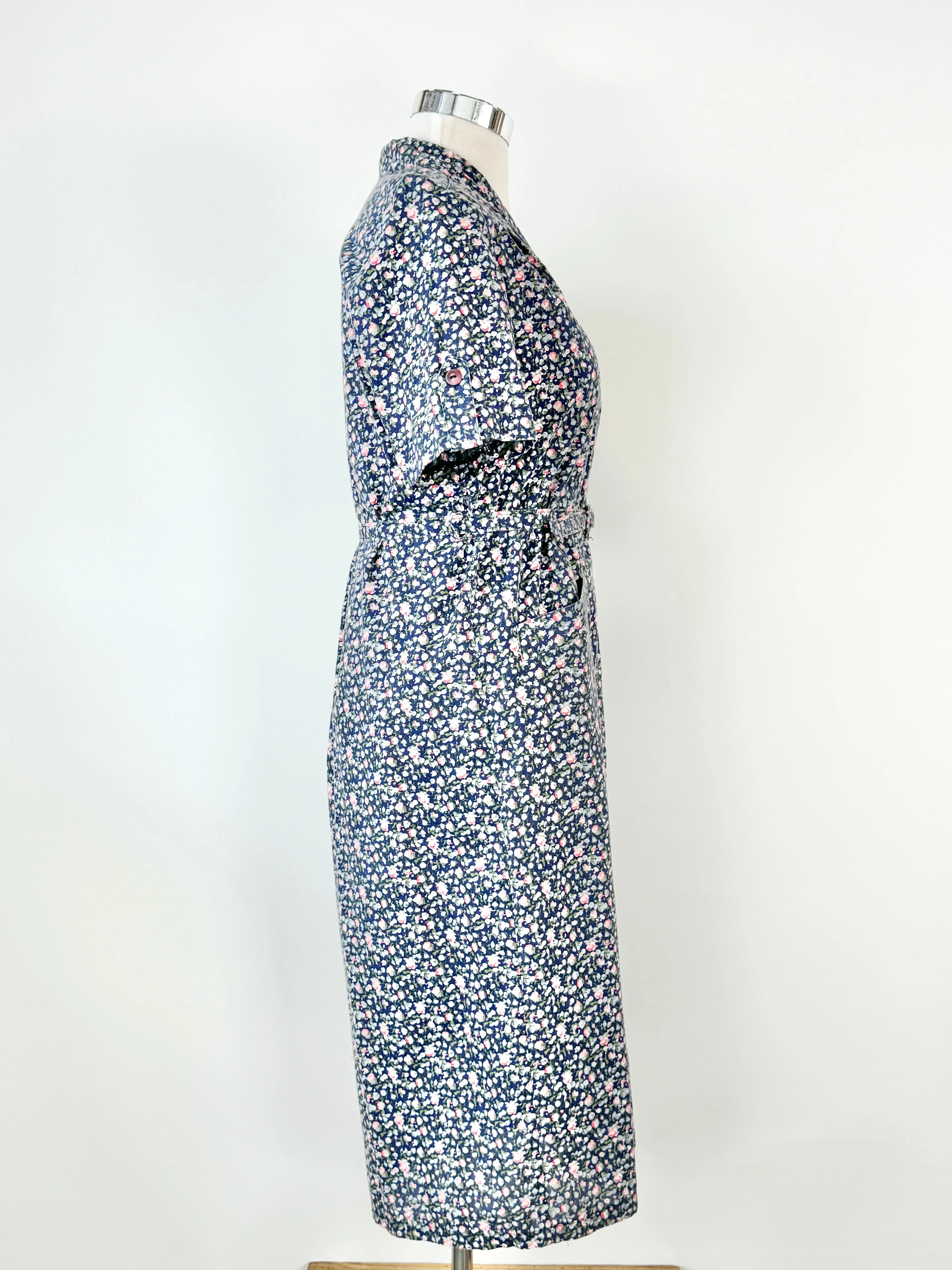 Vintage 80s Styled by David Tosol Blue Floral Dress - AU12