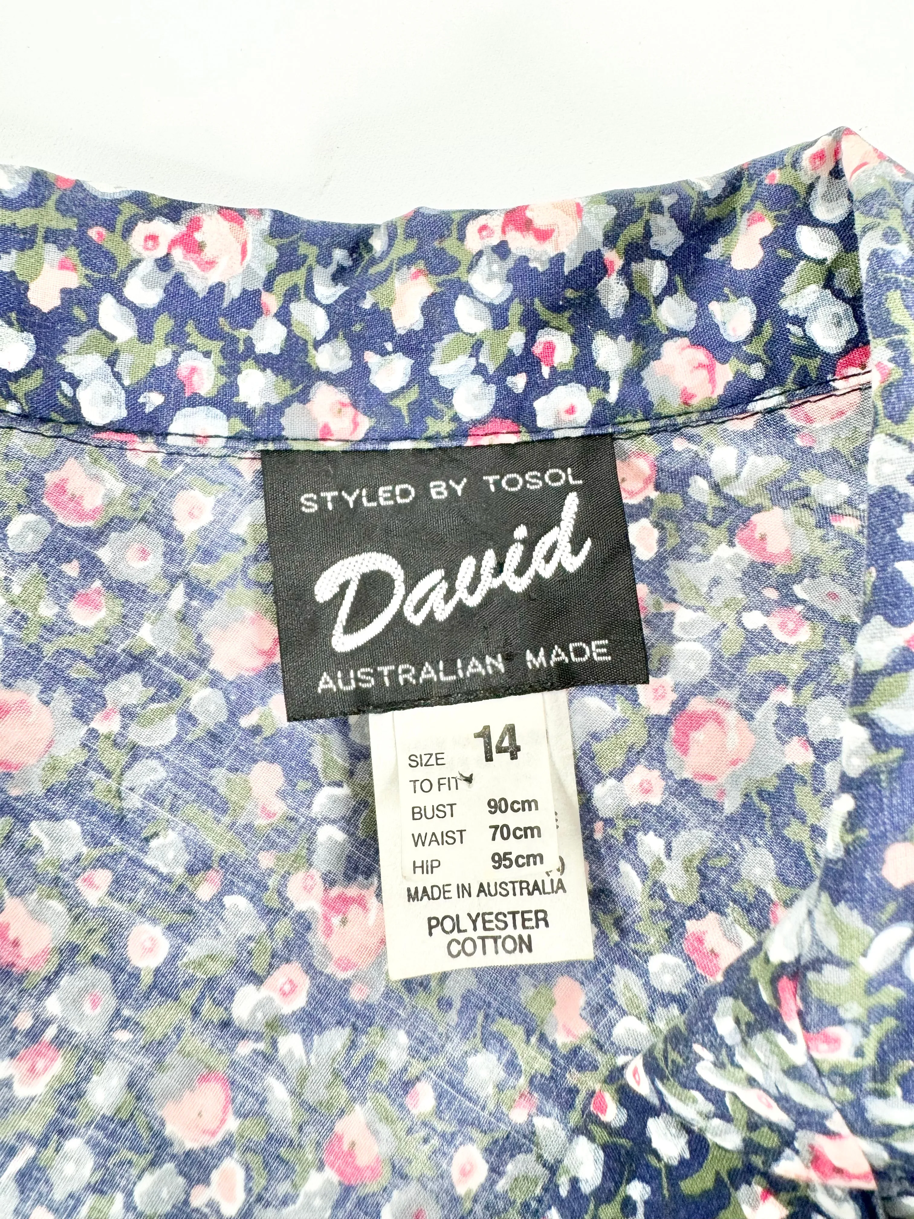 Vintage 80s Styled by David Tosol Blue Floral Dress - AU12