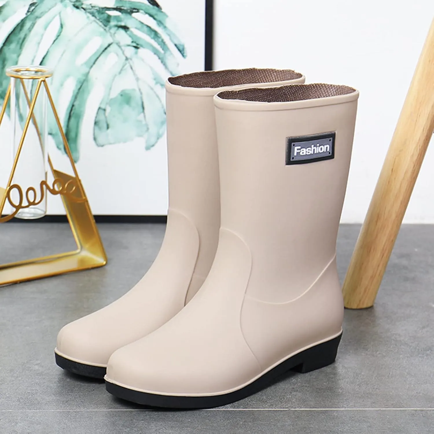 Women Wide Calf Rain Boots Light Waterproof Anti Slip PVC Rubber Garden Boot Matte Surface Work Walking Rain Shoes