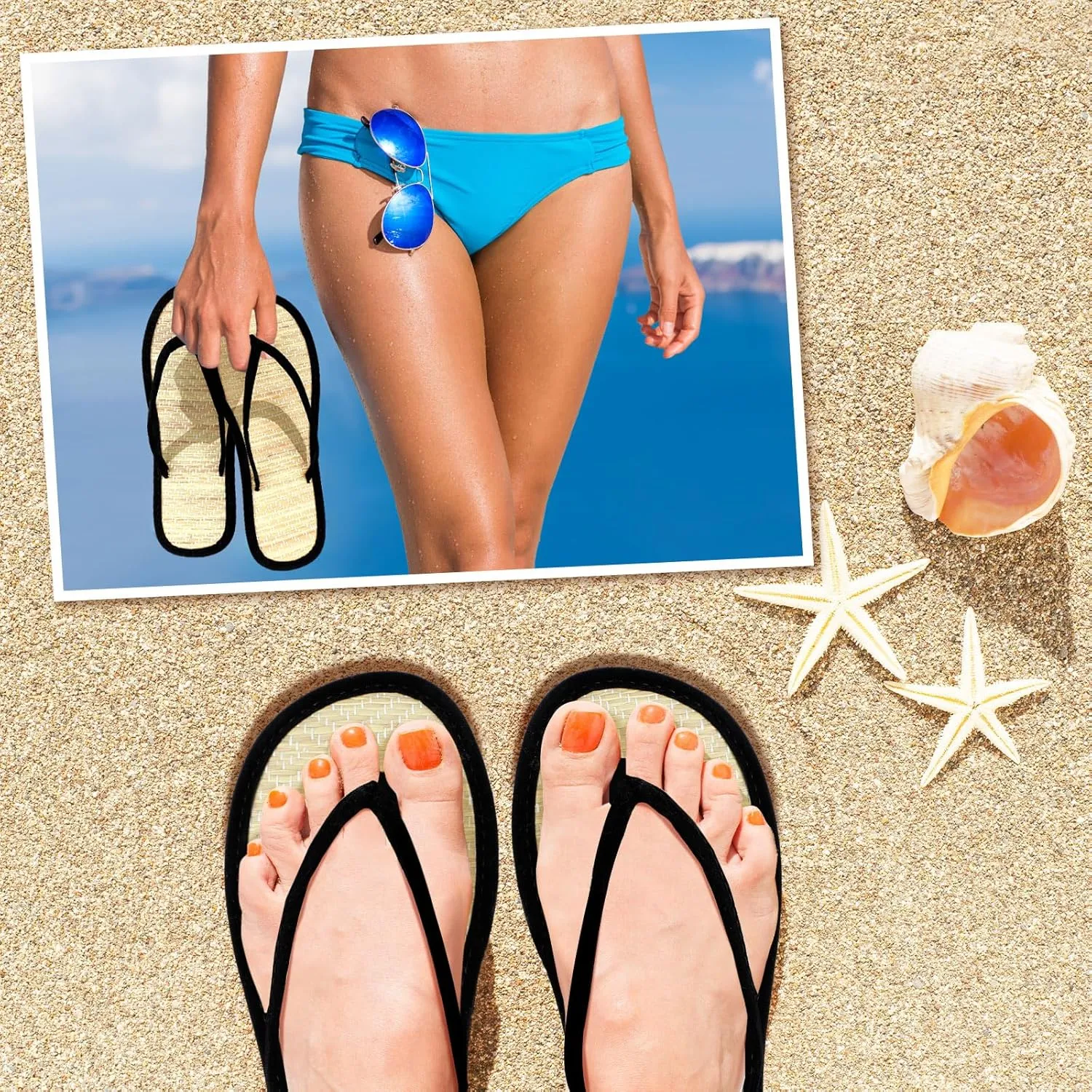 Women's Bamboo Flip Flop Non Slip Lightweight Indoor Summer Beach Sandals Woven Straw Bamboo Slippers