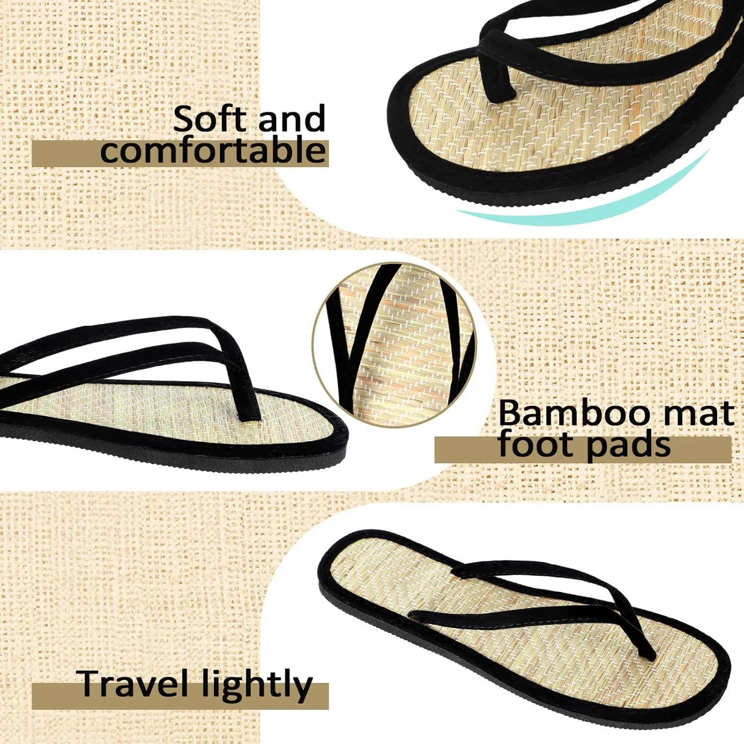 Women's Bamboo Flip Flop Non Slip Lightweight Indoor Summer Beach Sandals Woven Straw Bamboo Slippers