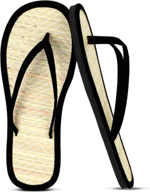 Women's Bamboo Flip Flop Non Slip Lightweight Indoor Summer Beach Sandals Woven Straw Bamboo Slippers