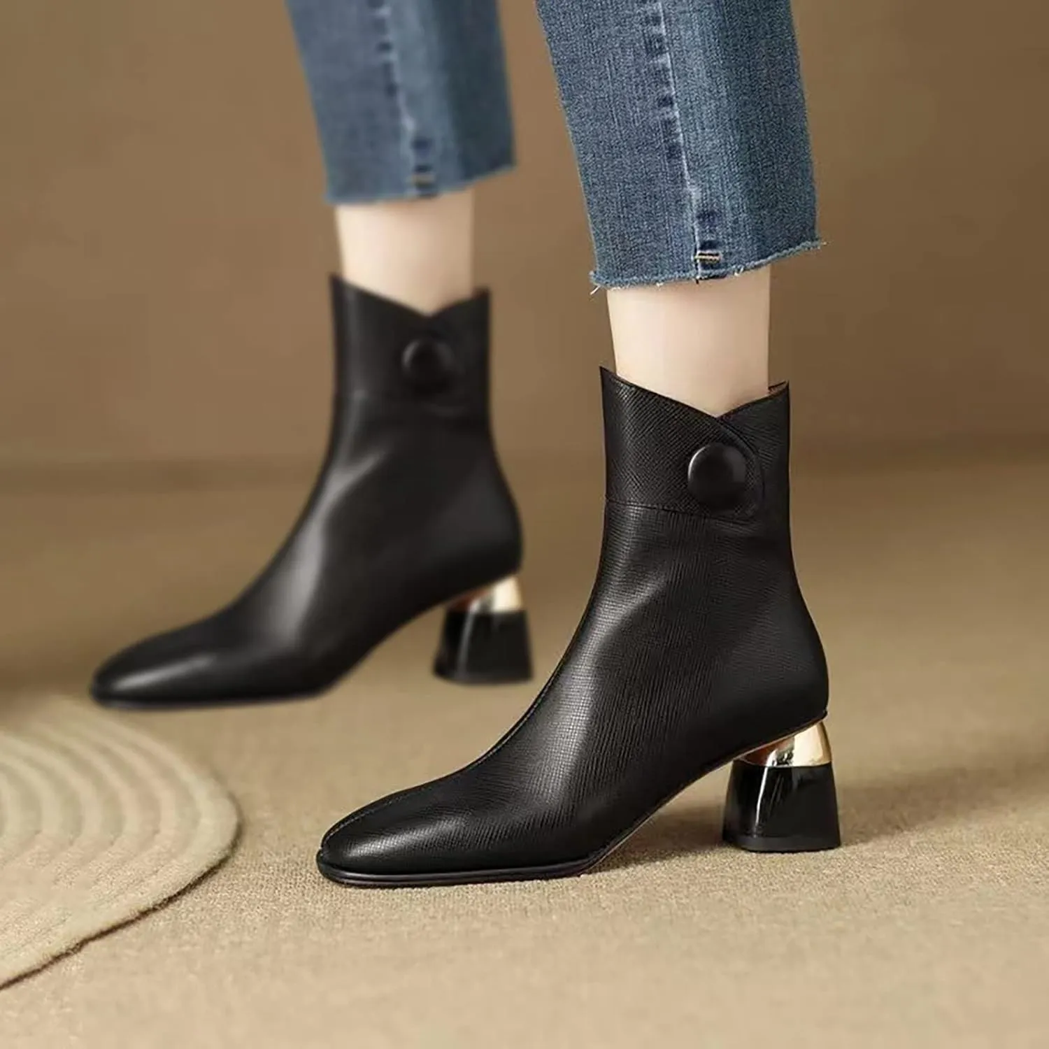 Womens Boots Fall 2024 Ankle Womens Booties with Heel Black Womens Cowboy Boots Womens Bootie with Heel Round Toe Pointed Toe