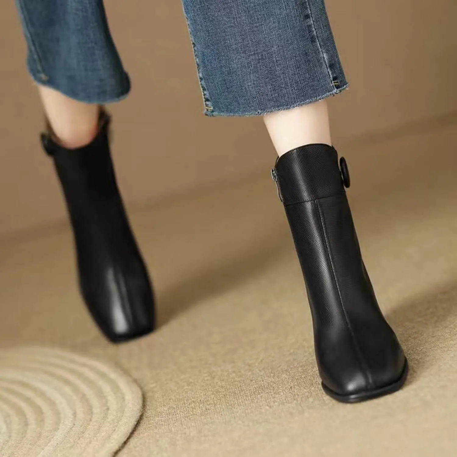 Womens Boots Fall 2024 Ankle Womens Booties with Heel Black Womens Cowboy Boots Womens Bootie with Heel Round Toe Pointed Toe