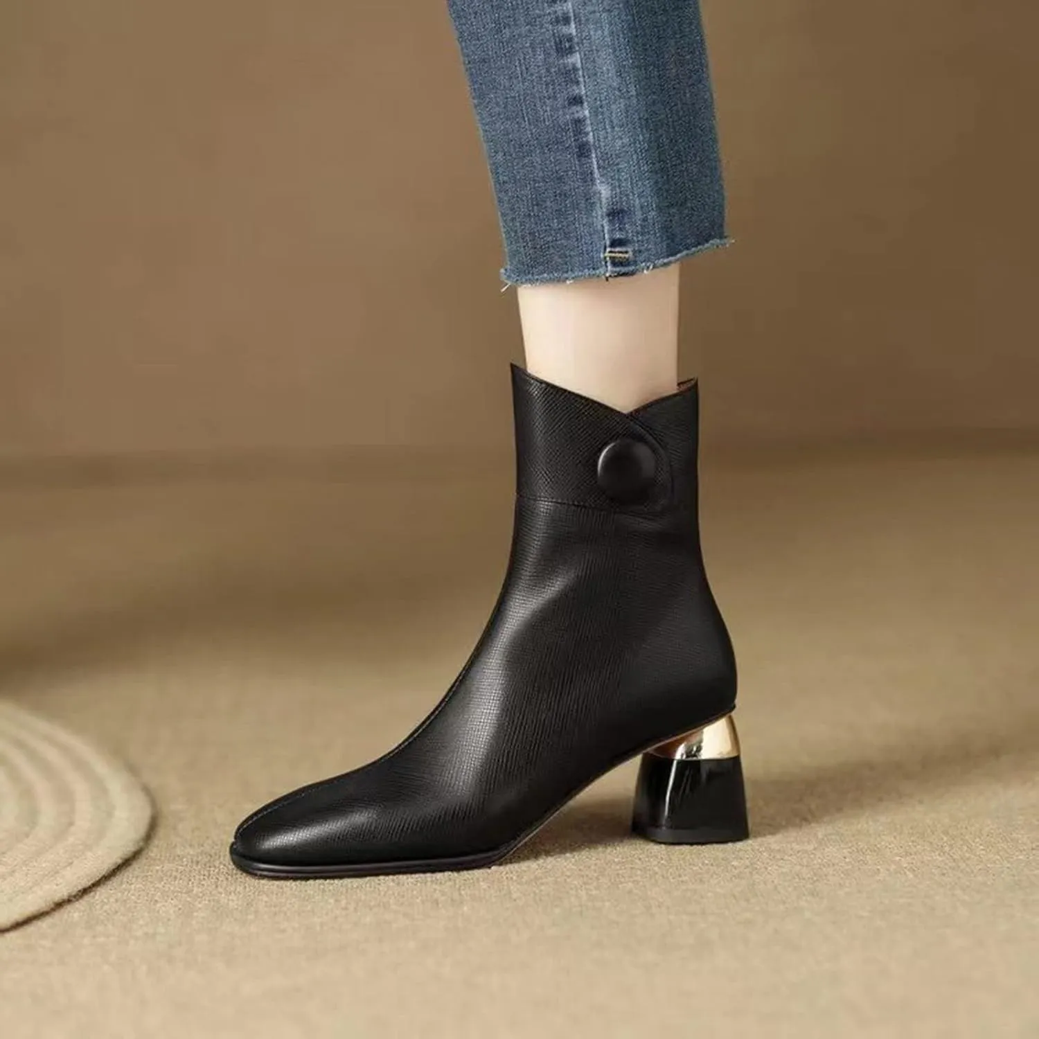 Womens Boots Fall 2024 Ankle Womens Booties with Heel Black Womens Cowboy Boots Womens Bootie with Heel Round Toe Pointed Toe