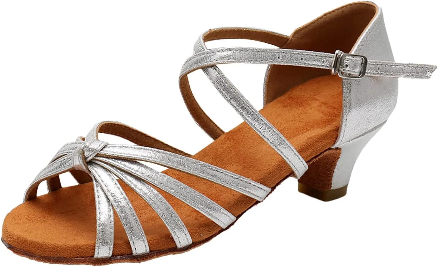 Women's Dance Shoes Ankle Strap Latin Dancing Heels Fashion Soft Sole Comfortable Ballroom Wedding Dancing (Silver, 9)