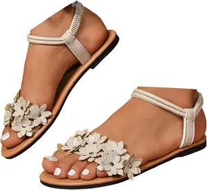 Womens Flat Sandals 2025 Summer Dressy Open Toe Slip On Orthopedic Bohemian Flowers Fashion Beach Sandals