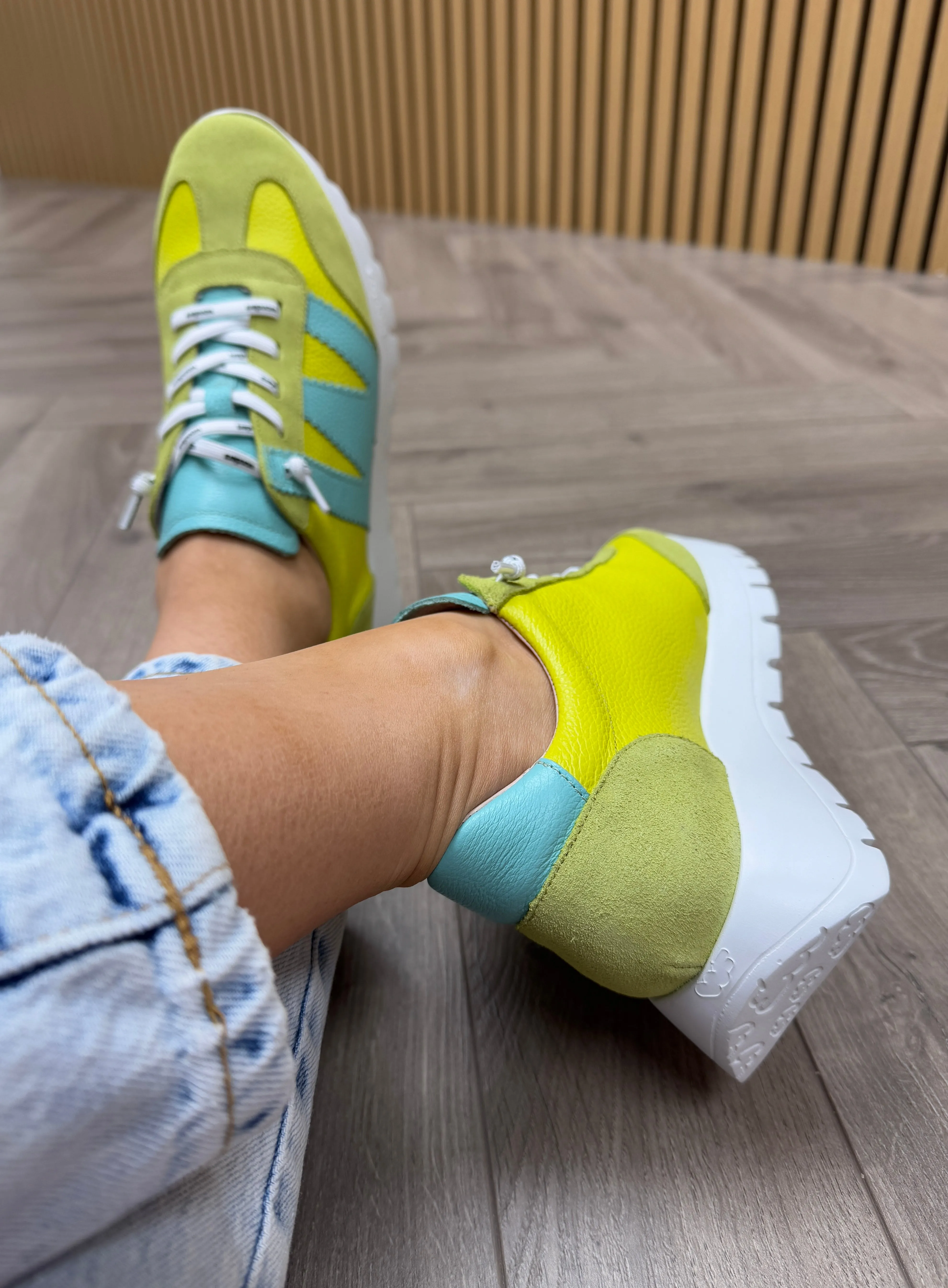 Wonders Elasticated Trainer With Coloured Inserts A-2476 - Cyber/Sea (W1)