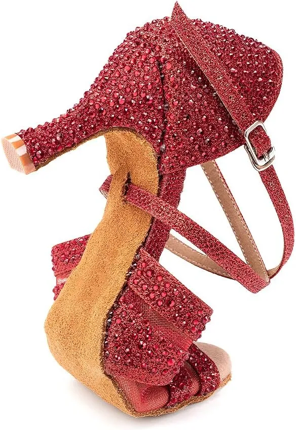 YKXLM Women Latin Dance Shoes Open Toe Rhinestone Glitter Crossing Strap Ballroom Dancing Shoes,1025