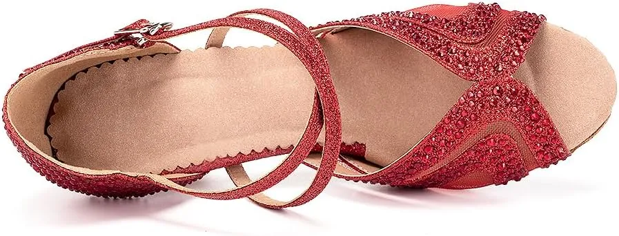 YKXLM Women Latin Dance Shoes Open Toe Rhinestone Glitter Crossing Strap Ballroom Dancing Shoes,1025