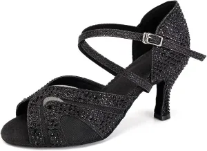 YKXLM Women Latin Dance Shoes Open Toe Rhinestone Glitter Crossing Strap Ballroom Dancing Shoes,1025