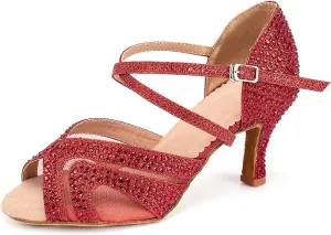 YKXLM Women Latin Dance Shoes Open Toe Rhinestone Glitter Crossing Strap Ballroom Dancing Shoes,1025