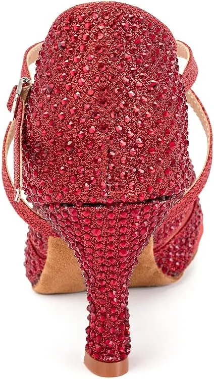 YKXLM Women Latin Dance Shoes Open Toe Rhinestone Glitter Crossing Strap Ballroom Dancing Shoes,1025
