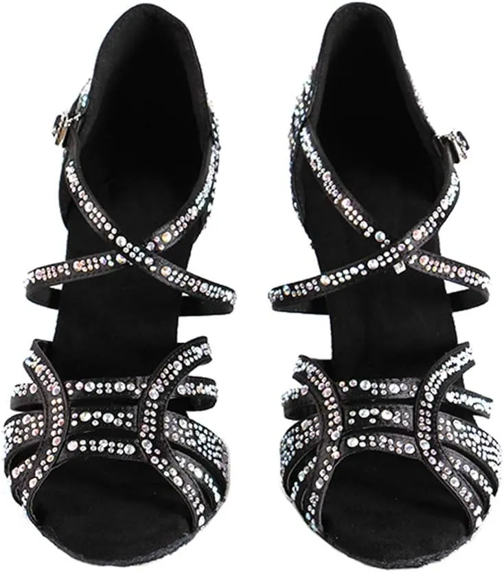 YKXLM Women's Ballroom Latin Dance Shoes with Rhinestone Salsa Performance Wedding Dance Shoes,L356