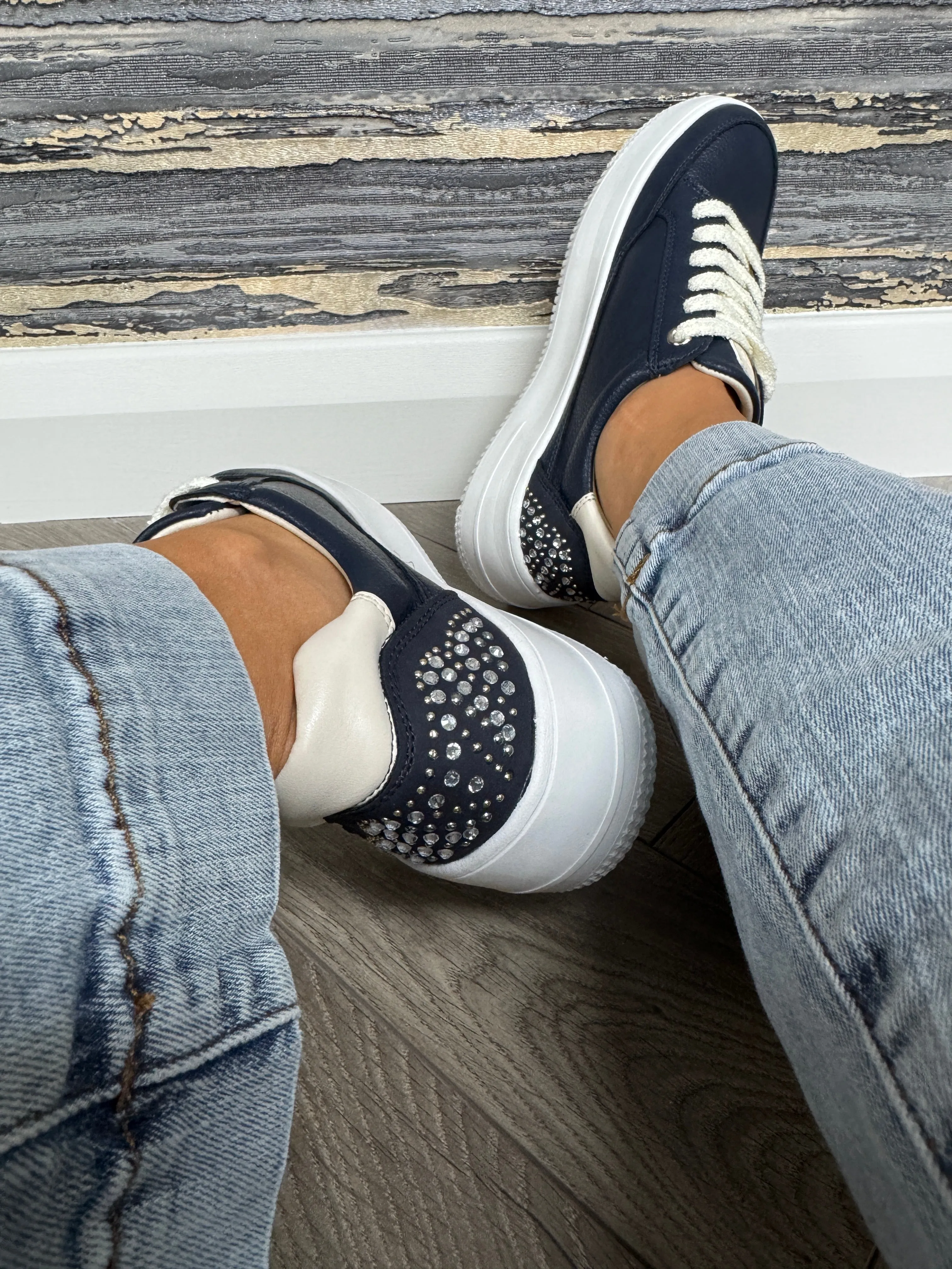 Zanni & Co Abula One Trainer With Diamanté Detail (Z37)- Cobalt Diamonds