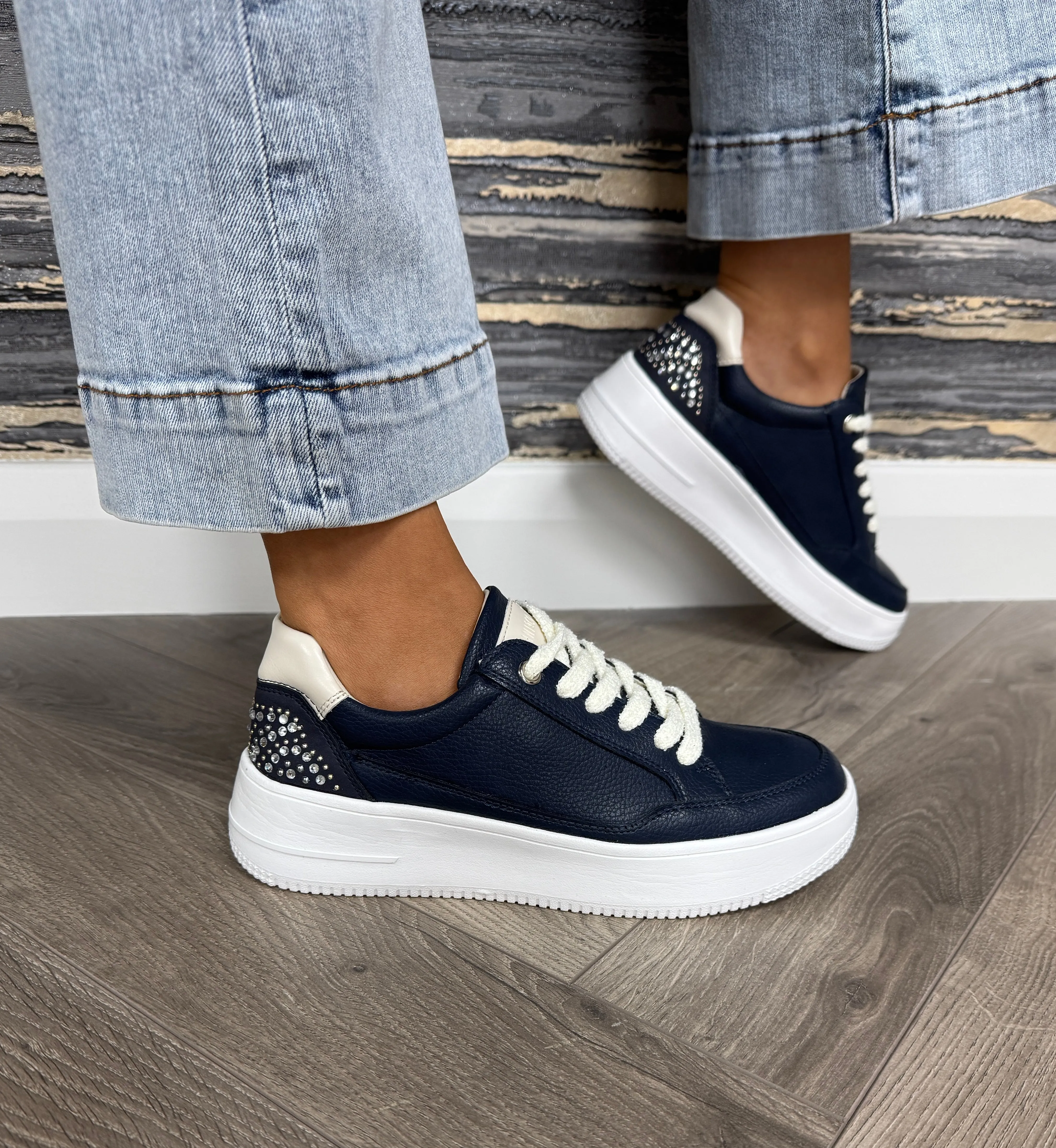 Zanni & Co Abula One Trainer With Diamanté Detail (Z37)- Cobalt Diamonds